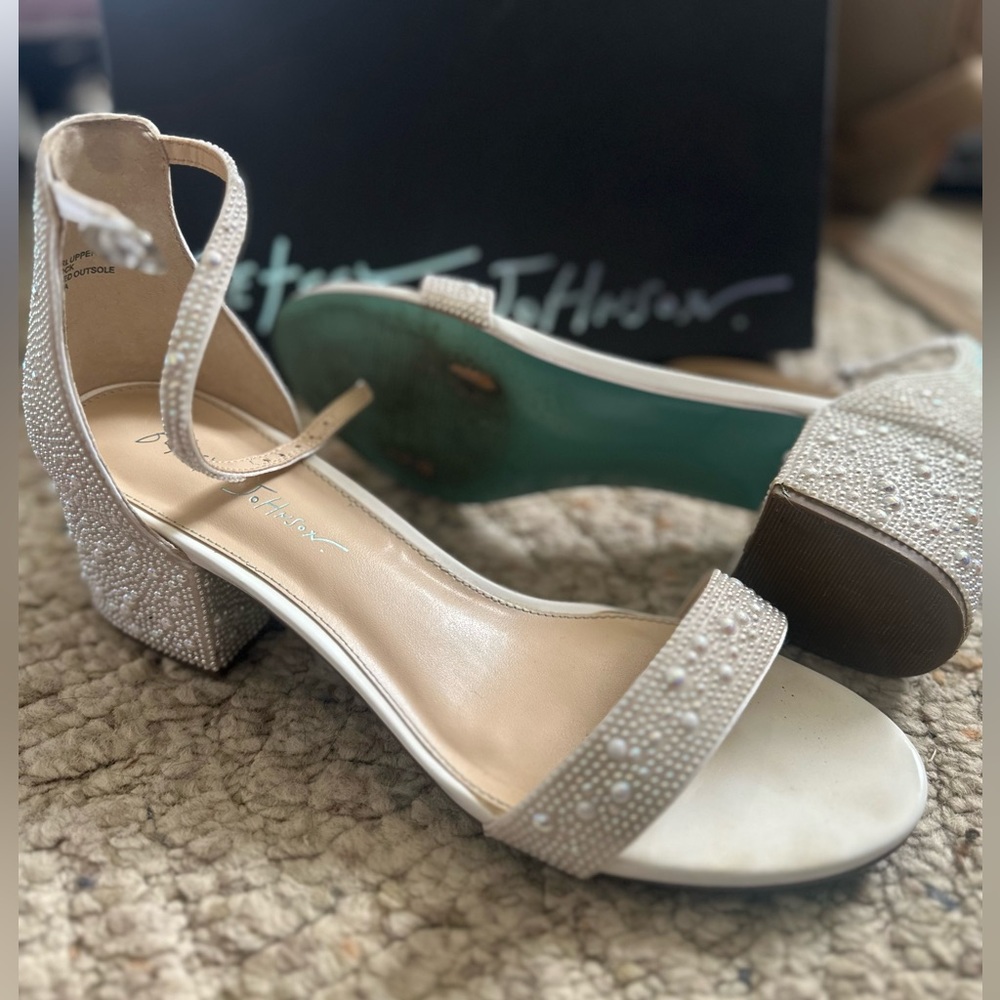 Betsy Johnson blue bottom Mari sandal white pearls